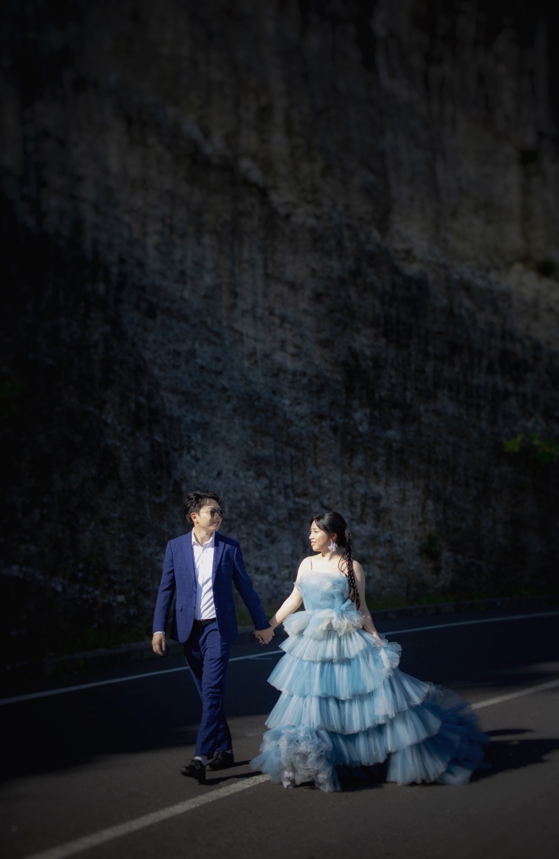 Couple during a cinematic pre-wedding Reel shoot at golden hour